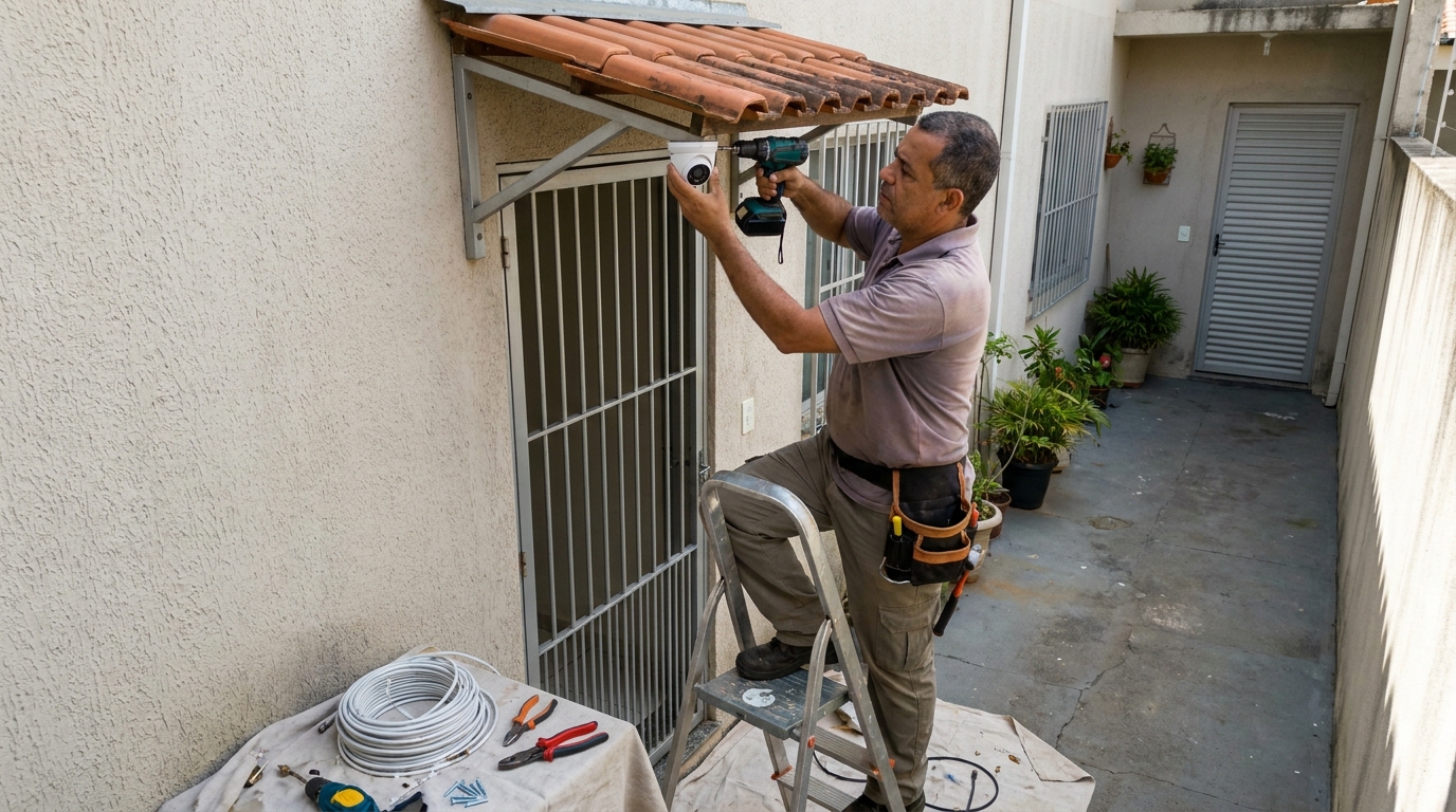 Eletricista instalando cameras de seguranca em Maringá‑PR