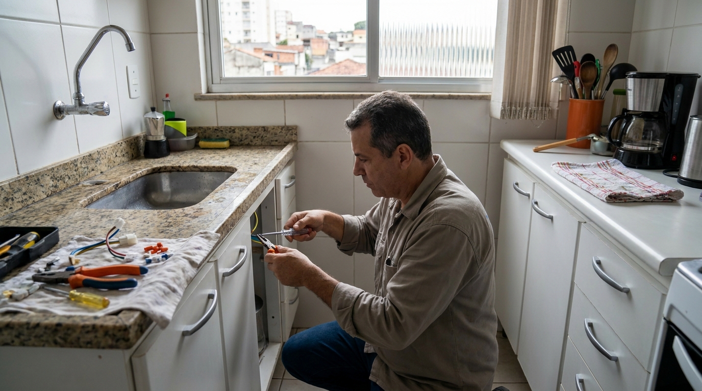 Eletricista instalando torneira eletrica em Maringá‑PR