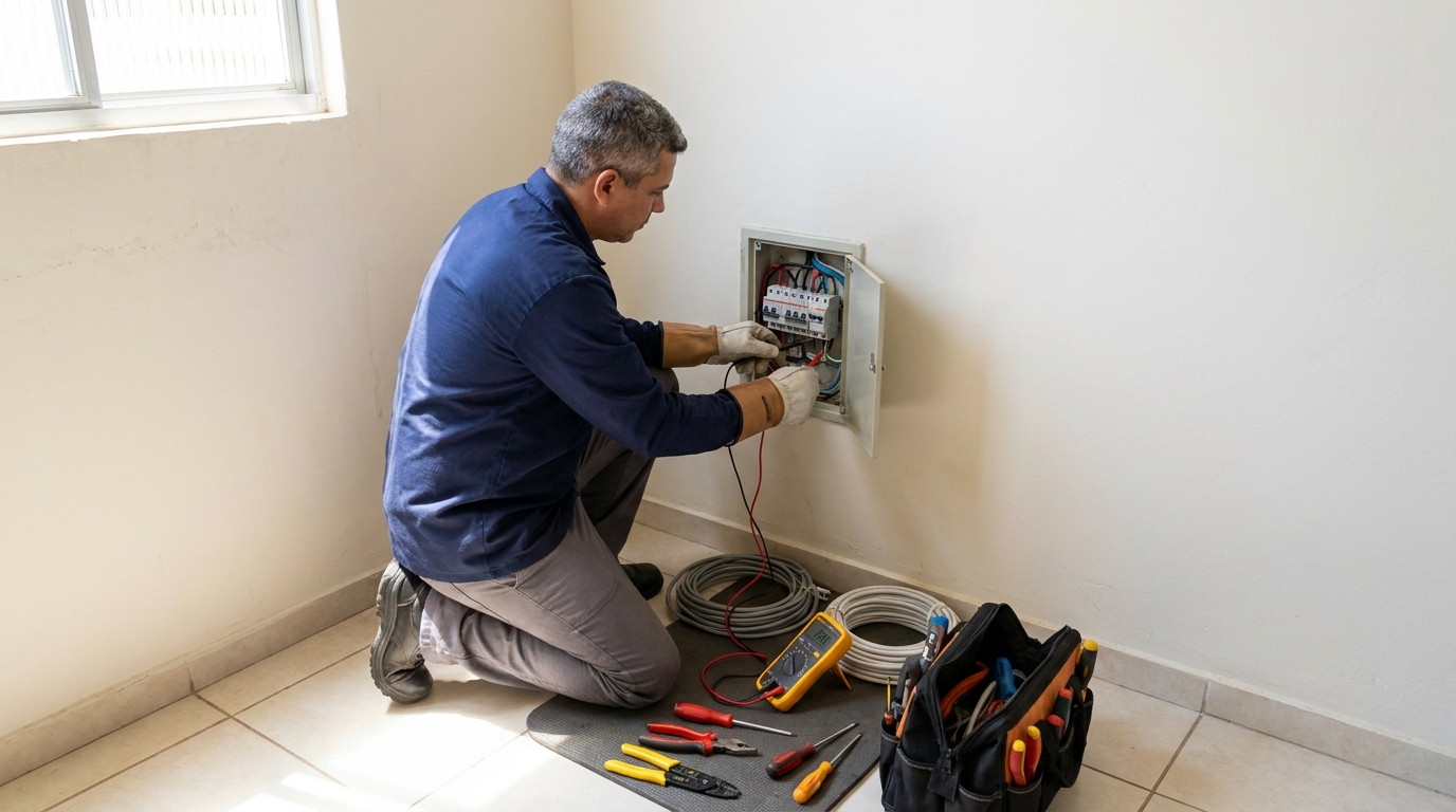Eletricista realizando manutencao em Maringá‑PR