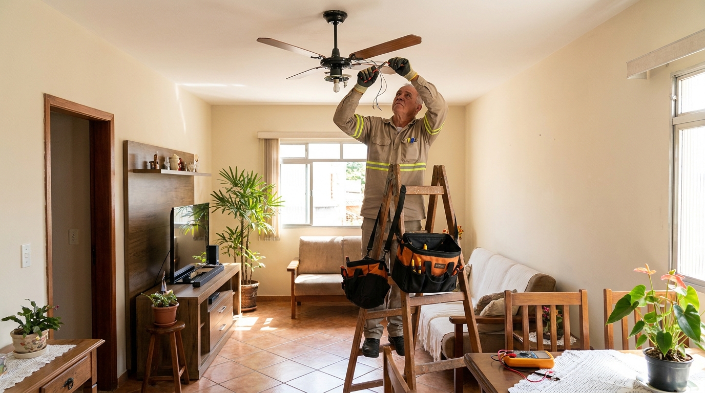 Montagem de ventilador de teto em Maringá‑PR